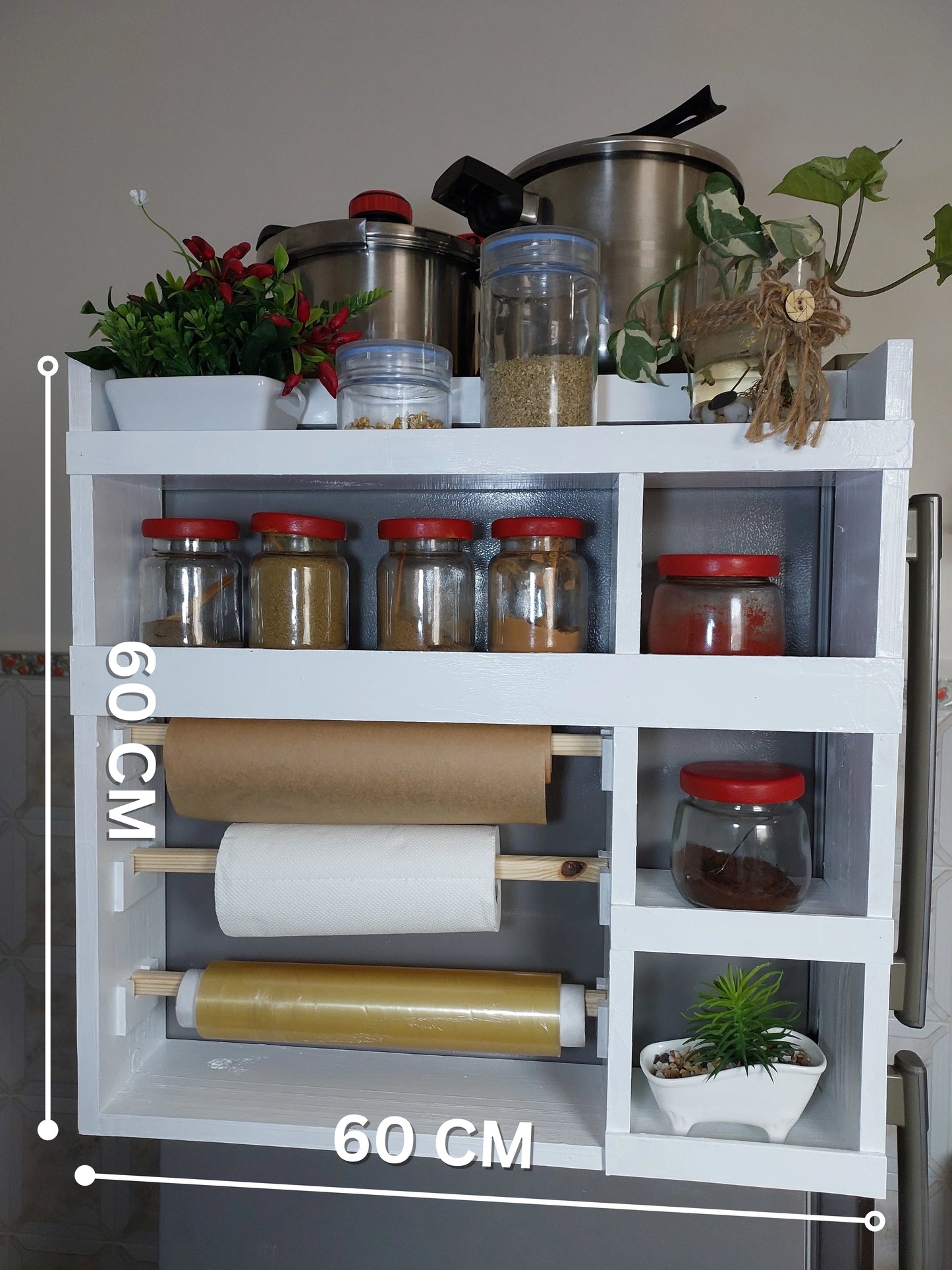 ✨ رف مطبخ خشبي متعدد الاستخدامات – تصميم أنيق بلونين ✨