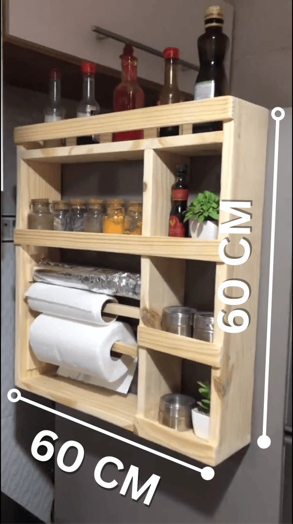 ✨ رف مطبخ خشبي متعدد الاستخدامات – تصميم أنيق بلونين ✨